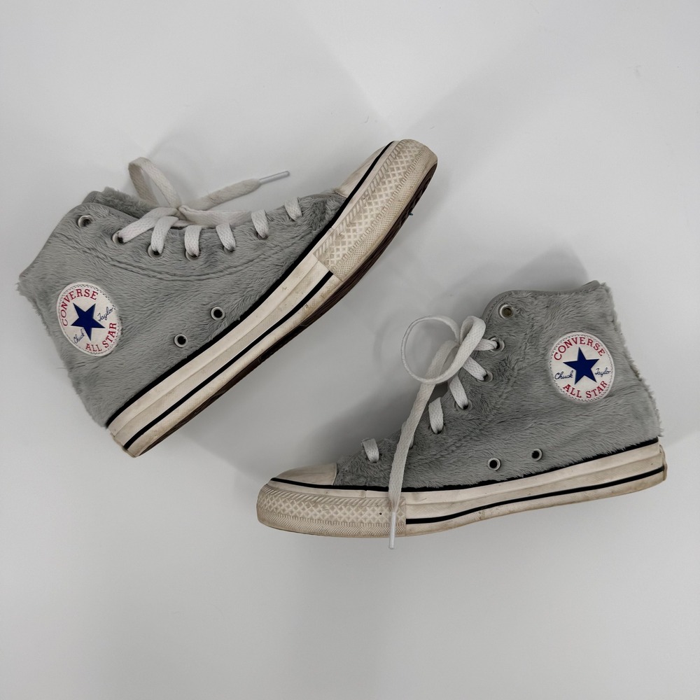 Converse All-Star Hi Wolf Gray Faux Smoke Fur Trainer Women Shoes Size 7